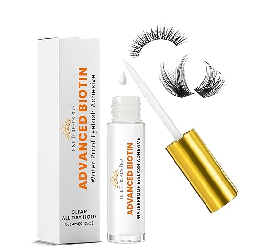 2 in 1 Clear Lash Glue with Lash Growth BIOTIN; Sensitive Eyes; Strong Hold Easy Brush On for False Eyelash Extensions, Strip Lashes, Mink, Wispy, Latex Free, No Parabens; Waterproof