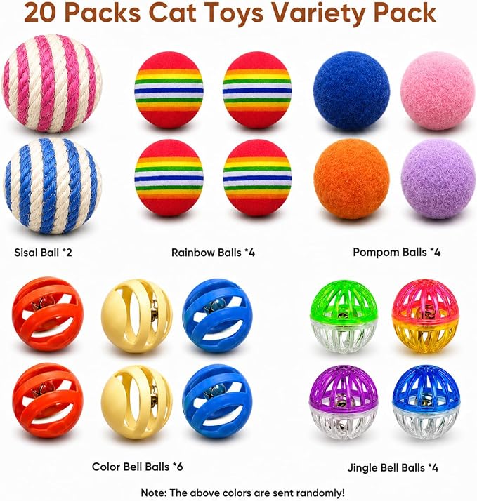 Cat Toys for Indoor Cats, 20 Packs Cat Toys Balls