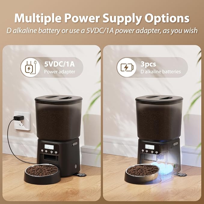 Petrice Automatic Cat Feeder, 4L/16Cups Cat Food Dispenser with Stainless Steel Bowl Programmable 30 Portions 6 Meals per Day, Timed Pet Feeder for Kitty Small Dogs with 10S Voice Record, Black