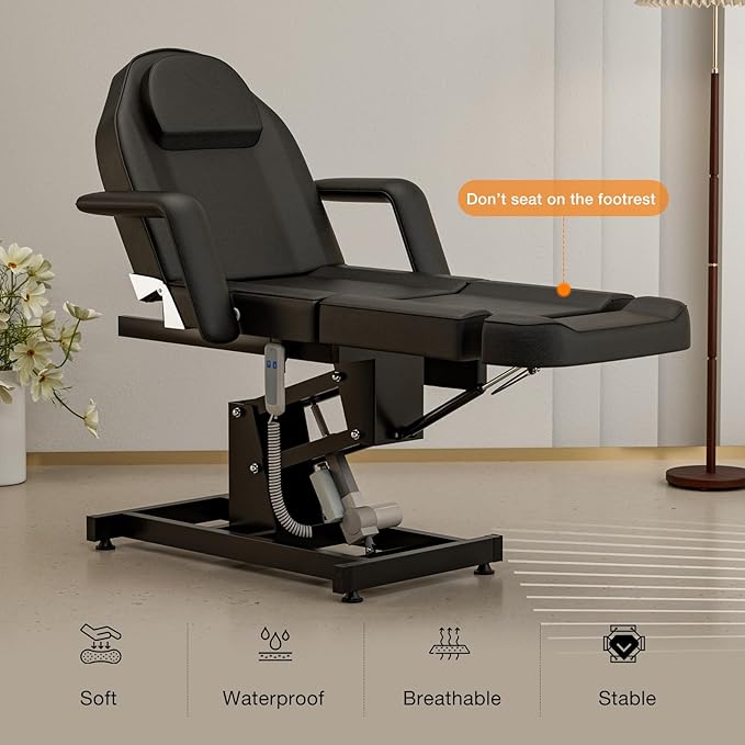 SyyBhb Electric Height Adjustable 21'' - 33'' Massage Table, 73'' - 79'' Length Adjustable Tattoo Chair for Tall Clients, Electric Esthetician Bed 3-Section Folding 440lbs, Black