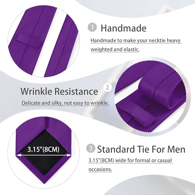 Black Tie Set in Gift Box Mens Solid Color 3.15" (8CM) Black Necktie and Pocket Square Set