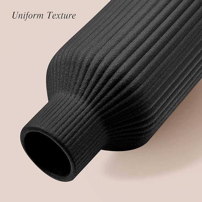 Ceramic Flower Vase, Minimalist Modern Home Decor, Matte Finish Pampas Grass Vase for Table, Fireplace, Shelf, Mantel, Entryway and Centerpieces (Black)