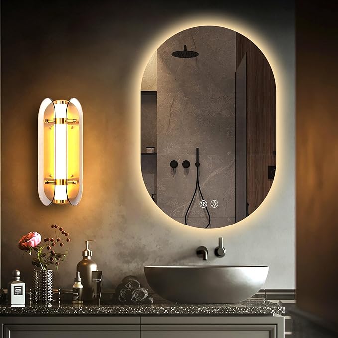 Niccy Oval LED Bathroom Vanity Mirror, 36x24inch Frameless Backlit Mirror with Light, Smart Anti-Fog Waterproof Mirror with Memory Function Dimmable Lighted Mirror