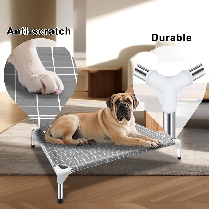 Elevated Dog Bed Pet Cot - Raised Dog Cots Beds for Large Dogs | Detachable Cat Dog Pet Bed, 0.5mm stainless steel frame, Heavy-duty double-layer cotton fabric, large pet resting platform
