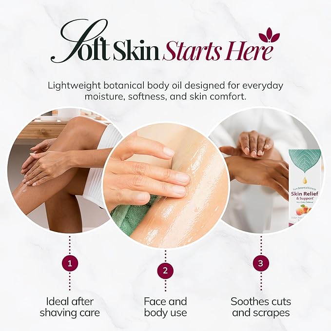 Miracell Skin Relief & Support Oil | Natural Moisturizer for Dry, Sensitive, or Irritated Skin | Soothes Cuts, Scrapes, Bug Bites, Sunburn, Chafing, Rough Hands, Cracked Cuticles & Windburn | 2 oz