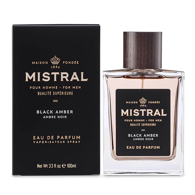 Mistral Men’s Cologne – Black Amber Eau de Parfum | Warm & Woody Masculine Scent with Fresh Lemon, Amber, Cedarwood & Musk | Cruelty-Free & Long-Lasting Perfume for Men, Made in France - 3.4 Oz