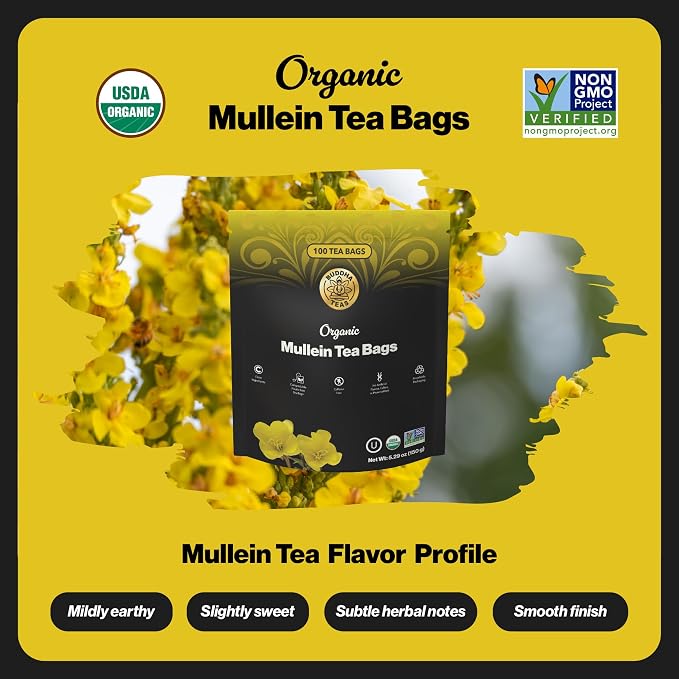 Buddha Teas - Organic Mullein Leaf Tea Bags - For Health & Wellbeing - With Antioxidants & Minerals - Clean Ingredients - Caffeine Free - OU Kosher & Non-GMO - 100 Non-String Tea Bags (Pack of 1)