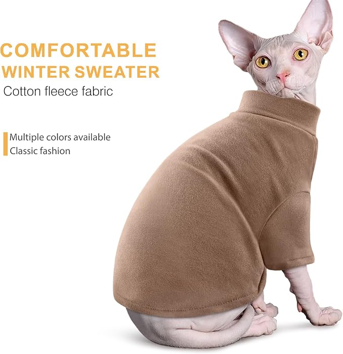 Idepet Sphynx Cats Sweater 2 Pack,Turtleneck Hairless Cat Shirt Soft and Warm Kitten Clothes with Sleeves Pullover Pet Winter Pajamas Jumpsuit for Cat Puppy (Purple&Brown, XX-Large)