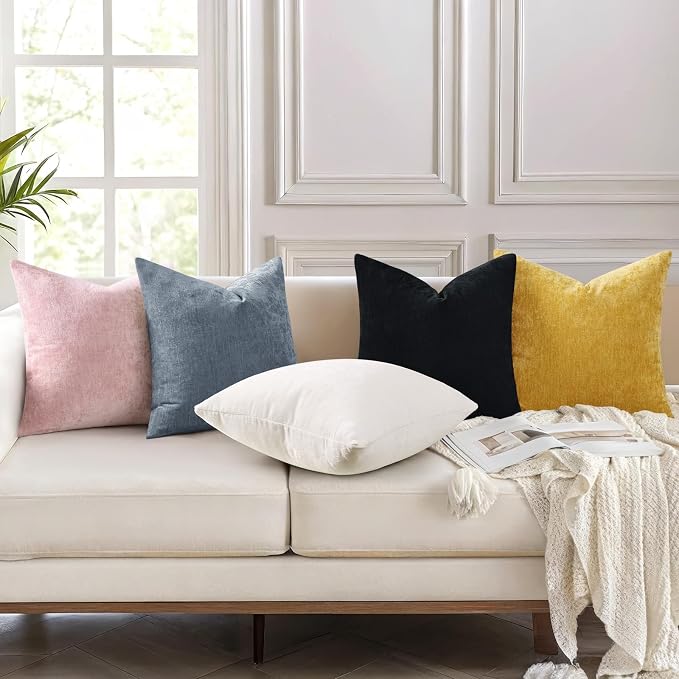 decorUhome Soft Chenille Haze Blue Throw Pillow Covers 26X26 Set of 2 | Decorative Fall Couch Pillow Covers Solid Dyed Accent Modern Euro Sham Farmhouse Neutral Square Pillow Cases for Sofa