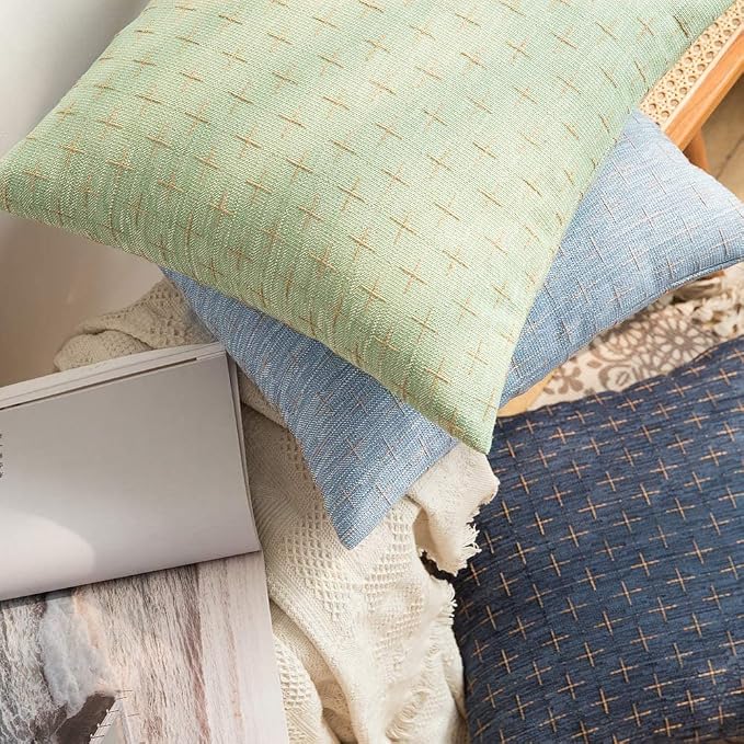 MIULEE Pack of 2 Decorative Burlap Linen Euro Sham Throw Pillow Covers Modern Farmhouse Vintage Pillowcase Rustic Woven Textured Cushion Cover for Sofa Couch Bed 26x26 Inch Blue