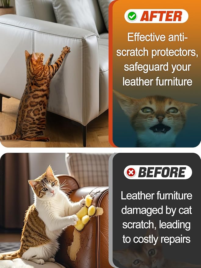 Acostop 10 Pack 17"x11.8" Cat Scratch Furniture Protector for Leather Couch | Easy to Remove Anti-Scratch Couch Protector from Cat, No Pins