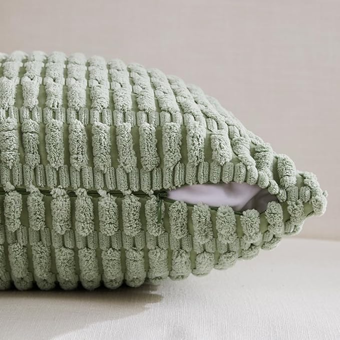 Fancy Homi Decorative Throw Pillow Covers for Bed Couch Bedroom Bench, Soft Corduroy Solid Pillow Case, Rustic Farmhouse Boho Room Decor,20" x 12" (Pack of 1),Sage Green