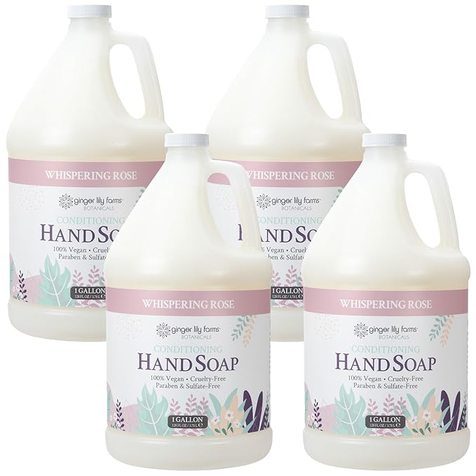 Ginger Lily Farms Botanicals Conditioning Liquid Hand Soap Refill, 100% Vegan & Cruelty-Free, Whispering Rose Scent, 1 Gallon (Pack of 4)