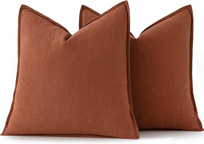 MIULEE Decorative Linen Euro Sham Pillow Covers 24x24 Rust | Boho Farmhouse Fall Autumn Couch Throw Pillows for Bed, Pack of 2 Accent Modern Pillowcases, Sofa Livingroom Home Decor