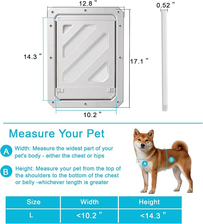 Dog Door for Screen Door, Enhanced Quiet Flap & Sealing Brush, 10.2”x14.3” Opening, Lockable Doggy Screen Door, Magnetic Self-Closing Pet Door-Medium to Large Dogs up to 60 lbs (White)