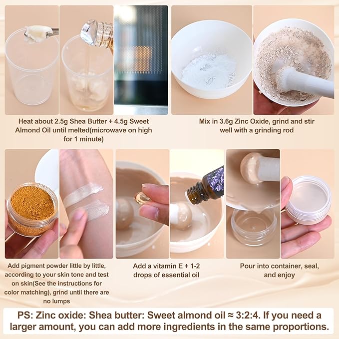 JCOOS DIY Foundation Making Kit, Liquid Foundation Makeup with Shea Butter, Almond Oil, Pigment Powders, Essential Oils to Make Your Own Color Matching Foundation, Concealer, Contour for All Skin Tone