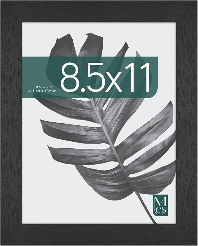 MCS Studio Gallery 8.5x11 Picture Frame Black Woodgrain Engineered Wood, Vertical & Horizontal Wall Hanging & Easel for Tapletop Display, Rectangle Photo Frame for Photos, Posters & Art Prints (1-Pack)
