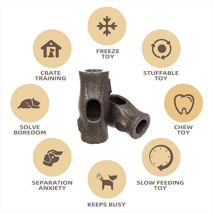 Tree Stump Dog Frozen Treat Toy, Long Lasting Chew & Heavy Duty Treat Dispenser Toy for Large Dogs with Peanut Butter Holder, Non-Toxic Easy Clean Teething Toys for Aggressive Chewers