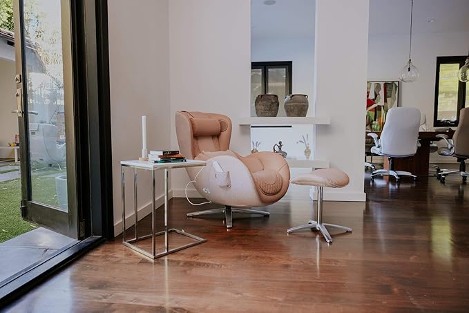 Nouhaus Classic Massage Chair with Ottoman – Pink Leather Recliner with Percussive Shiatsu Massager, Built-in Speaker & Full Body Spot Massage – Ultimate Comfort for Home & Office