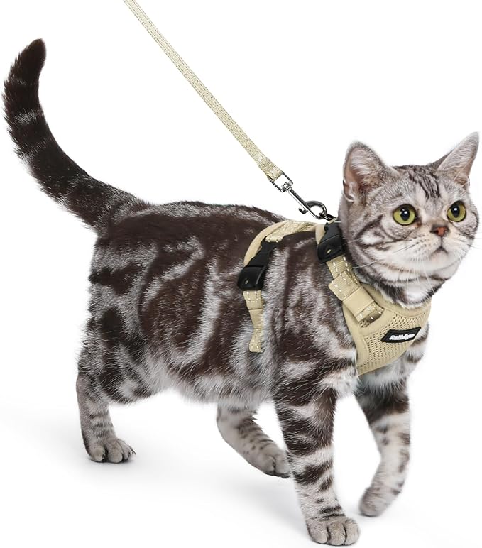 rabbitgoo Cat Harness and Leash Set, Easy-on with Neck Buckle, Cream Coffee