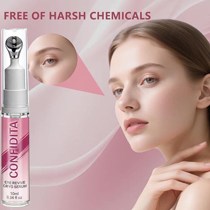 CONFIDITA Eye Revive Cryo Serum – Cooling Anti-Aging Eye Treatment with Metal Massage Tip to Reduce Wrinkles, Dark Circles & Puffiness, 10ml