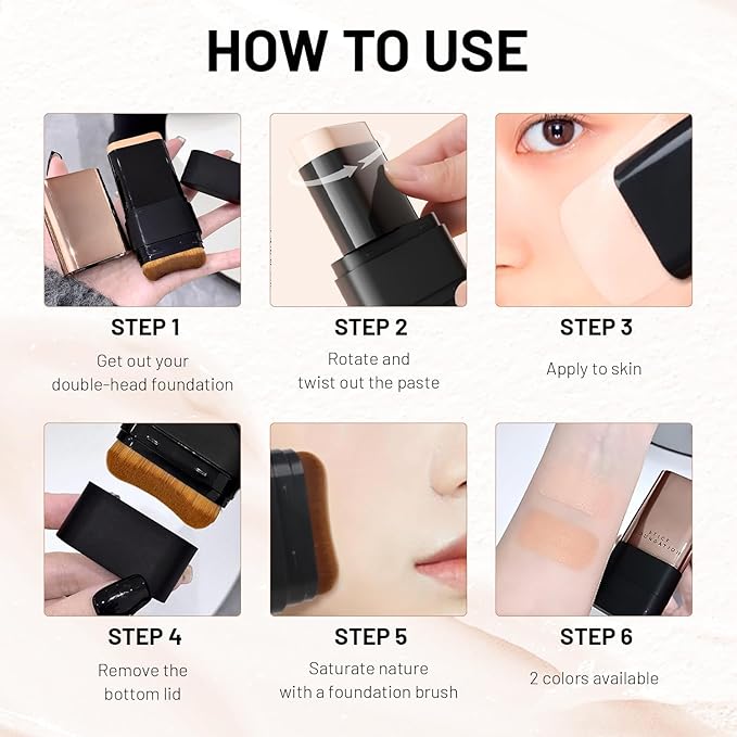 2 In 1 Anti Wrinkle Foundation Stick, Korea Flawless Eraser Foundation Stick- Hydrating Lightweight, Double Head Foundation Make Up Stick with Brush,Multi-Use Face Makeup Contour Stick(Natural, 1PC)