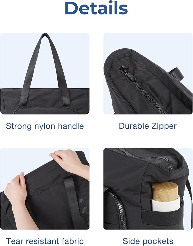 BAGSMART Tote Bag for Women, Lightweight Tote Bag with Yoga Mat Strap, Quilted Handbag for Daily, Work, Gym