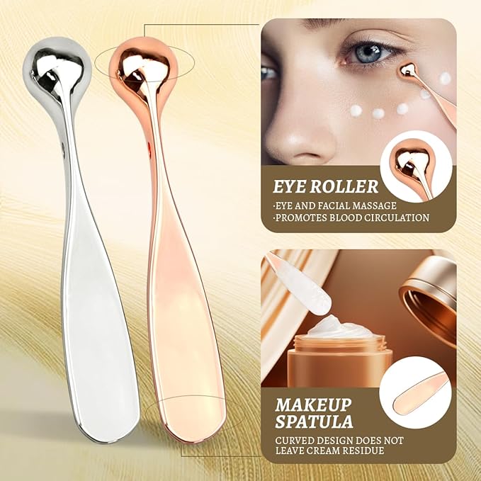 2Pcs Metal Eye Cream Applicator Facial Skin Care Spa Tools Eye Cream Massager Stick Face Cream Spoon for Women Girls (Rose Gold,Sliver)