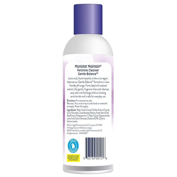 Monistat Gentle-Balance Feminine Cleanser for Women, Feminine Wash with Lactic Acid and Oatmeal Extract, Fragrance-Free, pH Balanced, 10 Fl Oz (Pack of 3)