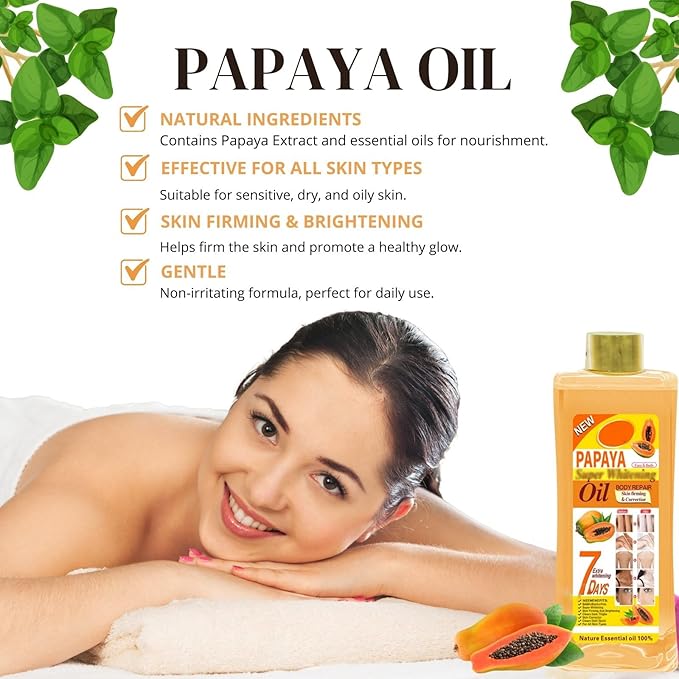 300ml Papaya Oil for Skin Brightening - Organic Papaya Oil for Face - Soft 7 Body Oil, Moisturizing