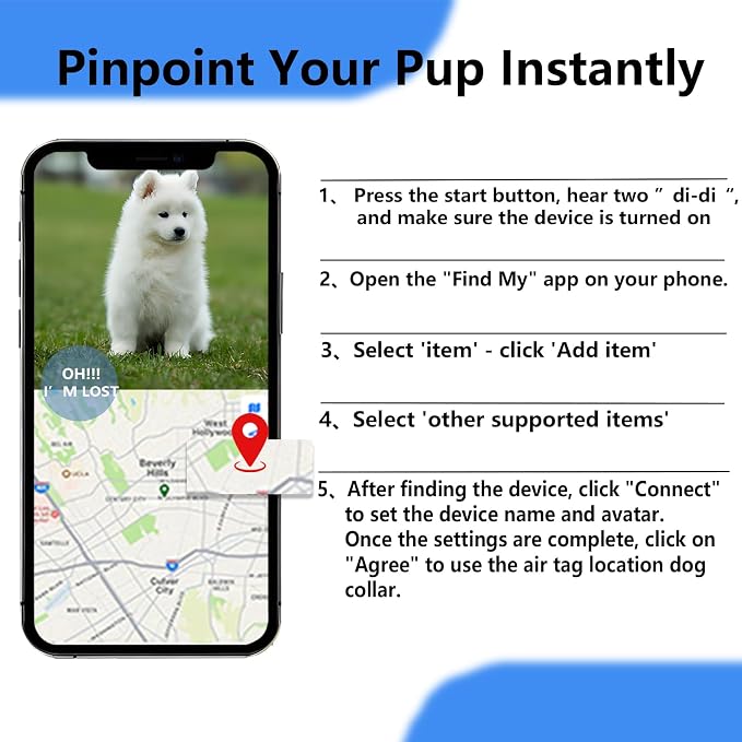 1Pc Air Tags Dog Collar Tracker, Waterproof Pet Collar Location Tracker with Air-Tag Chip for Apple Find My (iOS only) (Red, S)