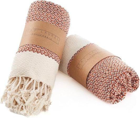 BAY LAUREL Turkish Hand Towel – Pack of 2 | Soft & Absorbent Decorative Towels for Bathroom, Hand, Face, Hair, Gym, Yoga, SPA, Kitchen & Tea | Boho Decor (Orange, Diamond 15x26 Inches (Set of 2)