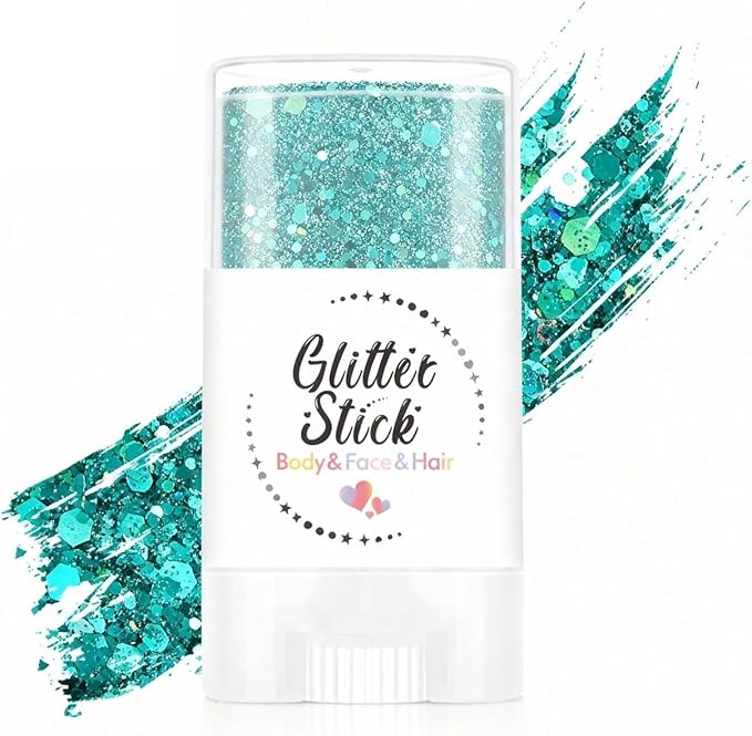 Green Body Glitter Stick, Perfect Holographic Sequins Face Paint Glitter Neon Outfit Rave Festival Party Accessories Hair and Body Glitter Gel Makeup