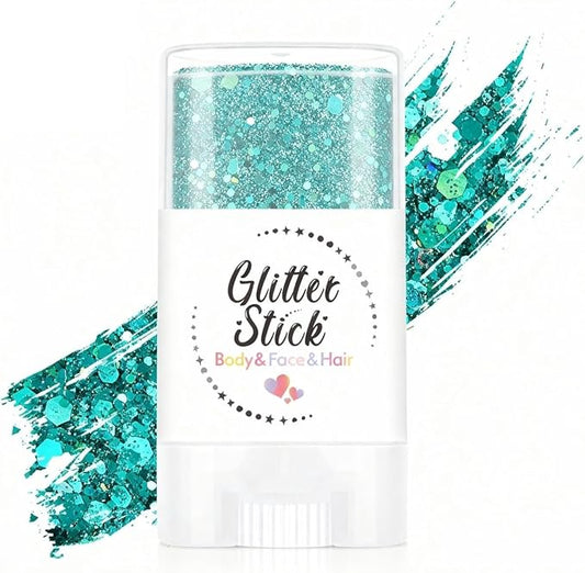 Body Glitter Stick, Perfect Sparkling Neon Outfit Music Festival Stage Mardi Gras Accessories Hair and Face Glitter Gel Makeup.(Green)