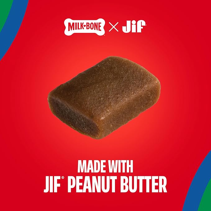 Milk-Bone Soft & Chewy Peanut Buttery Bites, 11.8 Oz. Bag | Soft dog treats with Jif peanut butter