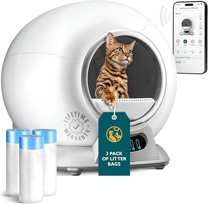 Petcove Automatic Self Cleaning Litter Box for Multiple Cats - PurrTek with Smart App (5GHz Wi-Fi), Triple Odor Control, Quiet Operation & Advanced Safety Sensors