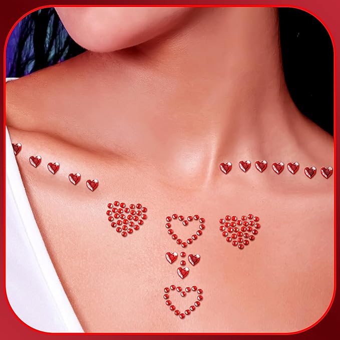 3 Sheers Self Adhesive Face Gems for Makeup Red Heart Rhinestone Sticker Face Jewels Stick on Hair Diamond Decals Rhinestones Makeup Stickers for Valentine's Day Crystal for Eye Body Nails Crafts