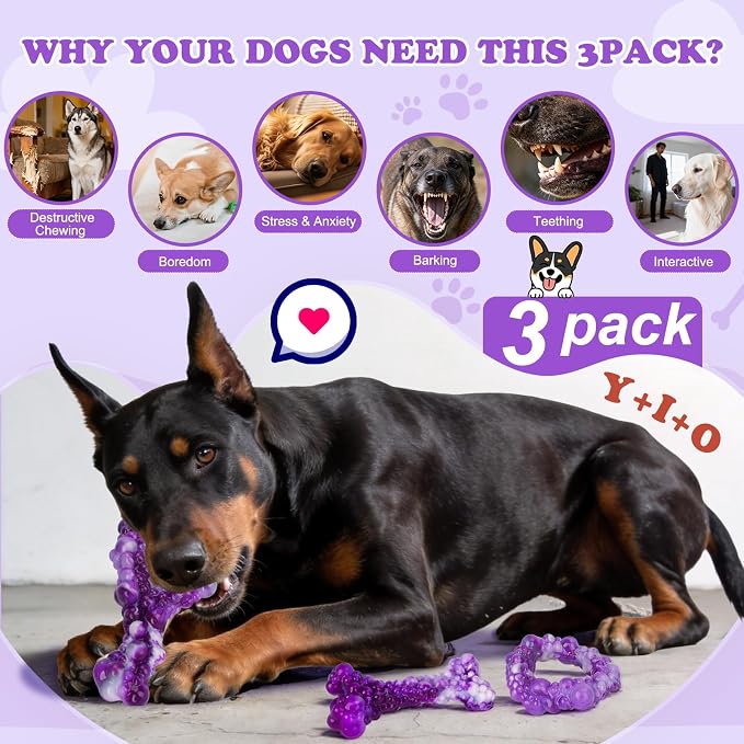 3Pack Bone Indestructible Dog Chew Nylon Toys for Aggressive Chewers