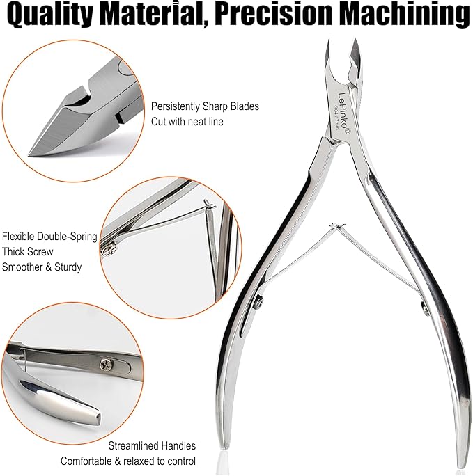 LePinko Professional Cuticle Trimmer with Cuticle Pusher, Super Labor-saving Dead Skin Nippers, Sharp Hangnail Remover for Fingernail Toenail, Pedicure Manicure Nail Care Tool for Women Men, 7mm Jaw