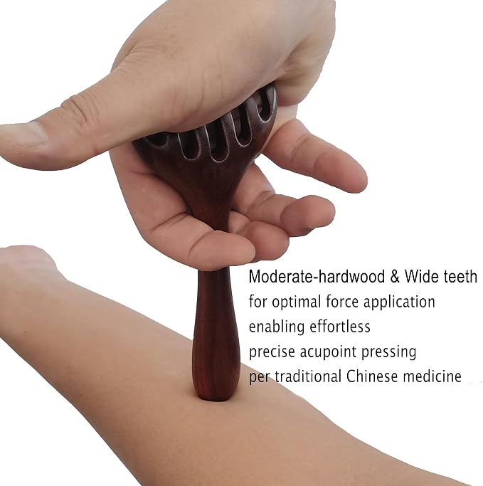 Wooden Self Care Facial Reflexology Hand Self-Massage for Head, Neck and Back, Set of 2 Wood Massage Tools