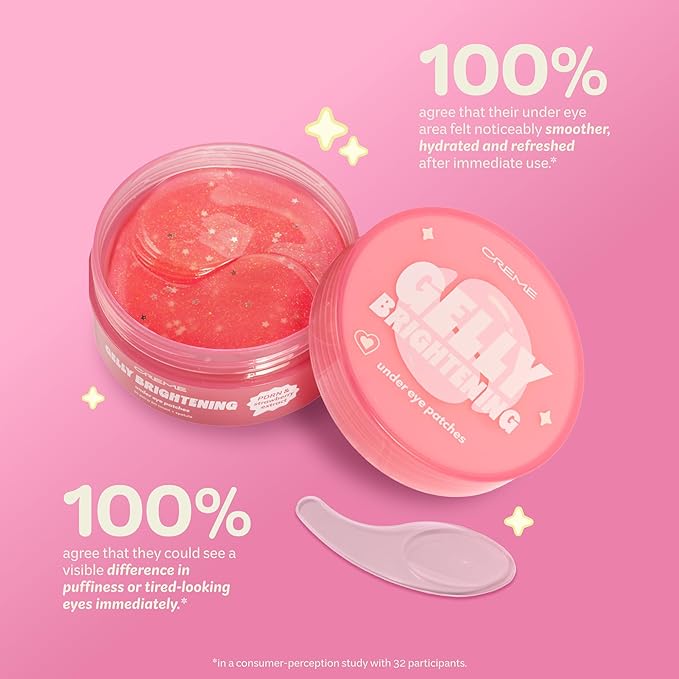 The Crme Shop Gelly Brightening under Eye Patches, Hydrogel Eye Masks with PDRN & Strawberry Extract, Hydrating and Depuffing, Korean Skin Care, 60 Count (30 Pairs)