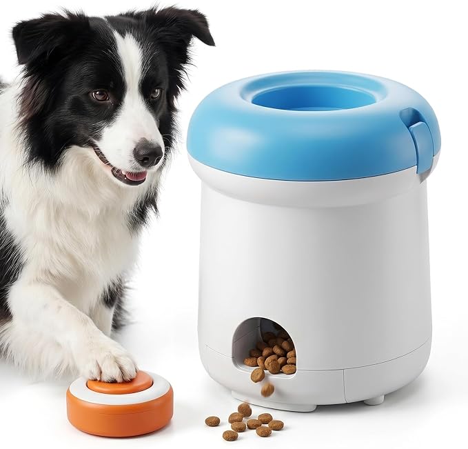 Automatic Dog Treat Dispenser, Button-Activated Interactive Dog Toy | Dog Puzzle Feeder for Mental Stimulation, Positive Reinforcement Training & Slow Feeding, USB Rechargeable