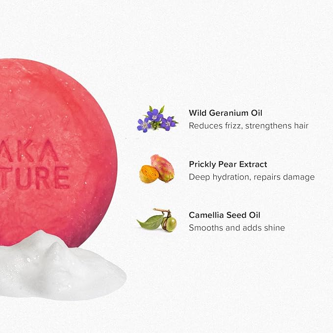 Maka Nature Low-Carbon Shampoo Bar | Korean K-Beauty Haircare with Natural Ingredients for Scalp & Hair Types | Vegan, Eco-Friendly, pH balanced, 3.35oz (Geranium), Made in Korea