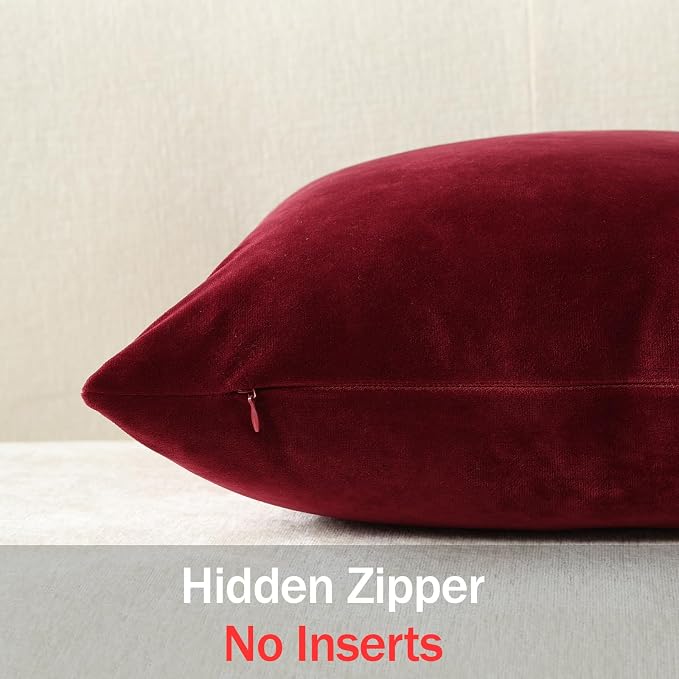 Euro Sham Covers 26x26 Wine Red: Pack of 2 Cozy Soft Velvet Square Modern Luxury Decorative Throw Pillow Cases for Christmas Sofa Couch Living Room Bed Home Decor