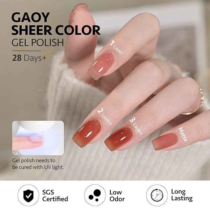 GAOY Jelly Gel Nail Polish of 6 Transparent Milker Nude Brown Red Pink Colors Sheer Gel Polish Kit for Salon Manicure and Nail Art DIY at Home