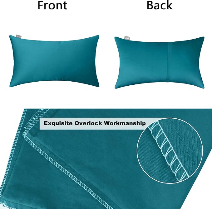 Thmyo 4-Pack 100% Cotton Lumbar Comfortable Solid Decorative Throw Pillow Case, Rectangle Cushion Cover Pillowcase Sublimation Blank Pillow Covers DIY Throw Pillowcase(12x20inch/30x50cm, Lake Blue)