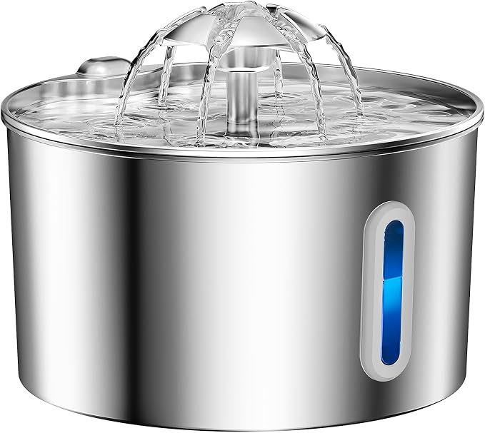 Cat Water Fountain Stainless Steel - 74oz/2.2L Automatic Large Pet Watering Bowl Dispenser for Indoor Dogs - Drinking Fountains with 3 Filter, Gifts for Cats and Kitty - Dog Waterer Bowls No Spill