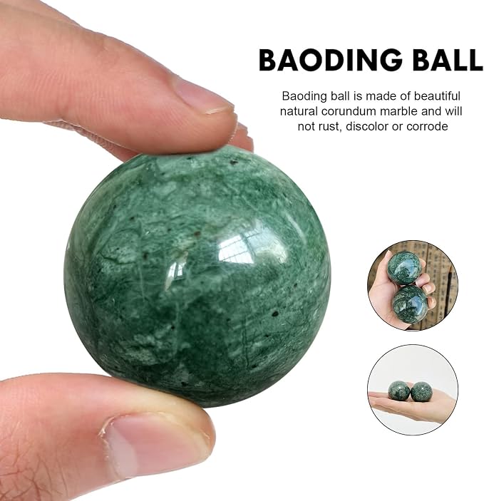 Traditional Chinese Baoding Balls, Marble Health Exercise Stress Relief Balls with a Retro Style Tassel Boxes for Gift, Dark Green, 2-Piece Set, Medium-1.57"