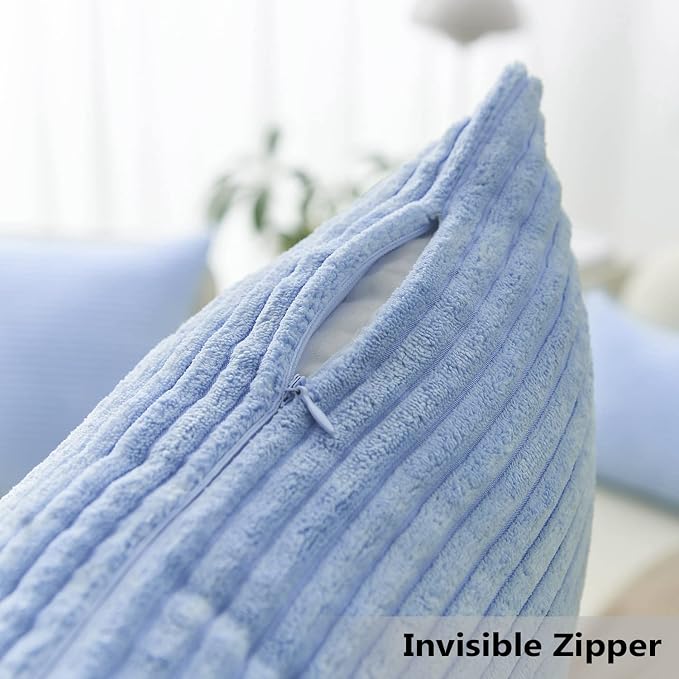Home Brilliant Summer Decor Solid Supersoft Corduroy Pillow Cover 18x18 Decorative Velvet Throw Pillow Cover with Zipper for Bedroom Living Room, Sofa, Couch Bench, Light Blue, 18"x18" (45cm)