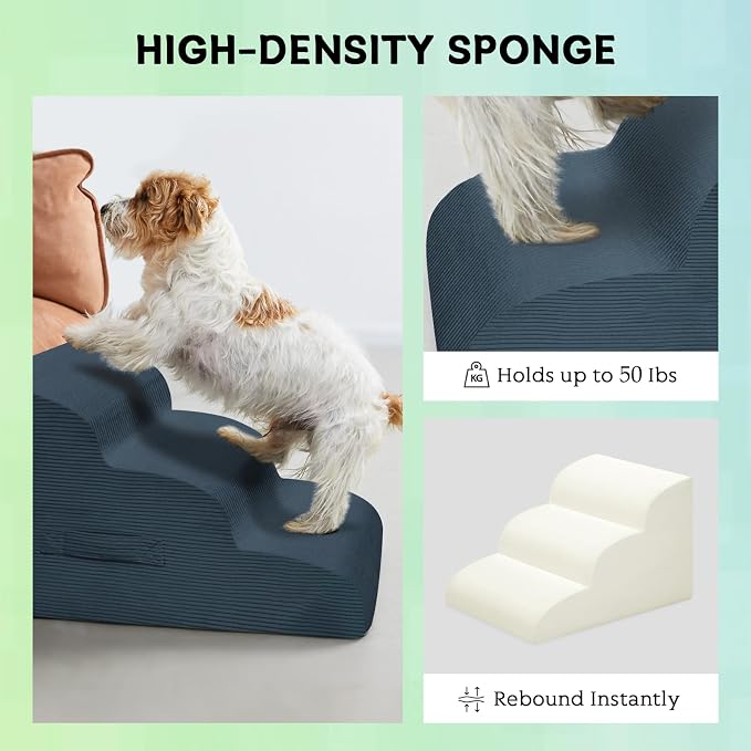 Mesa Lemon 4 Step Dog Stairs Pet Ramp for High Beds, Sofas and Cars | High Density Foam, Non-Slip Bottom, Removable Washable Cover, Portable Handle, Holds Up to 50 lbs, 20 Inch Height
